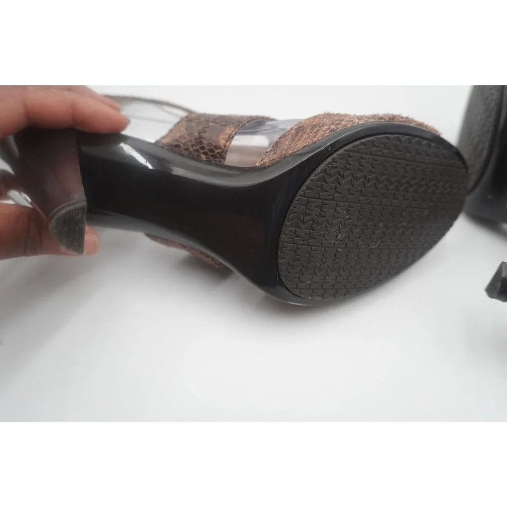 Michael Kors Berkley T-strap Chocolate Embossed Heel Sandals Front Zipper Sz 9M